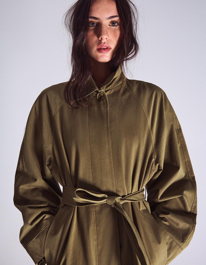 Langer Trenchcoat-Khaki