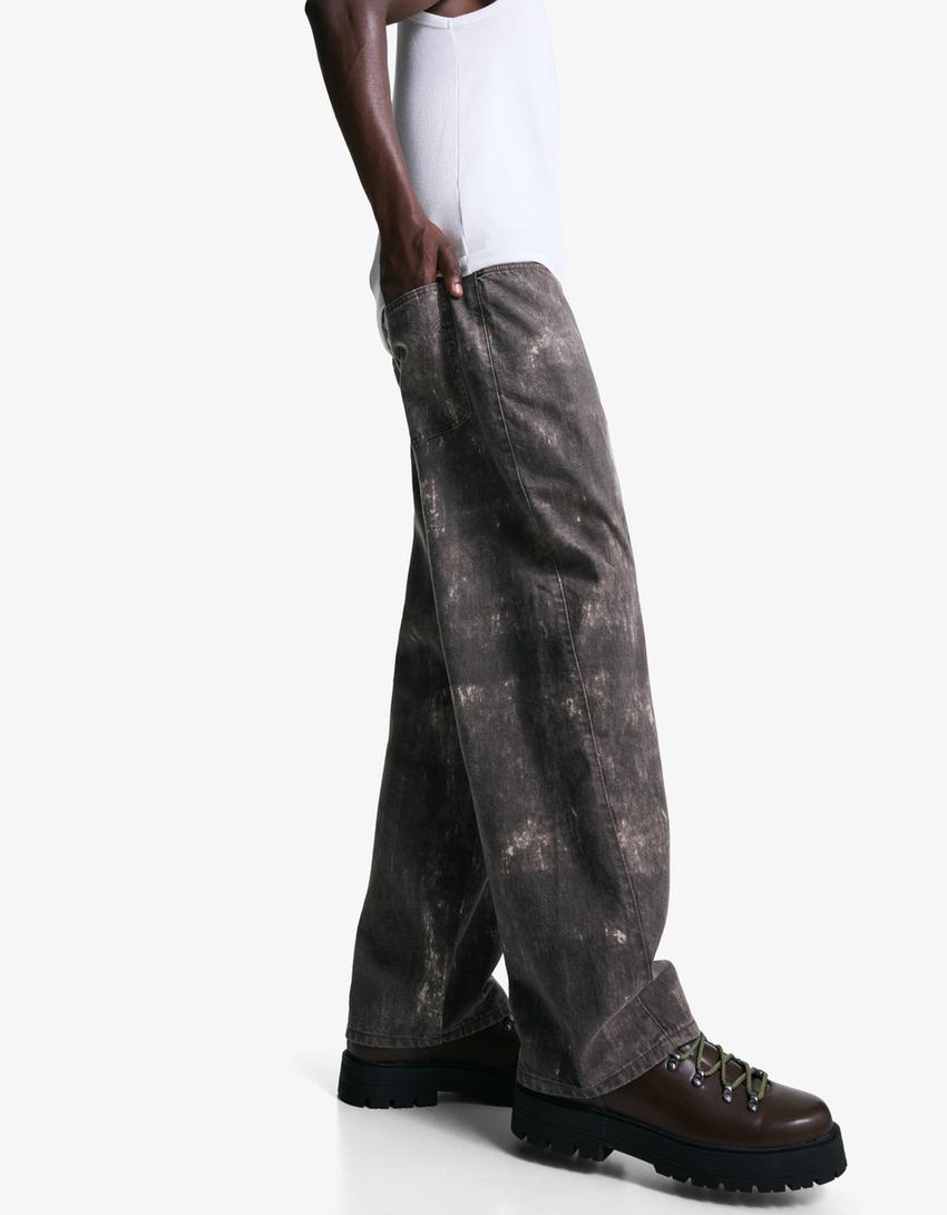 Super baggy printed pants-Brown-2