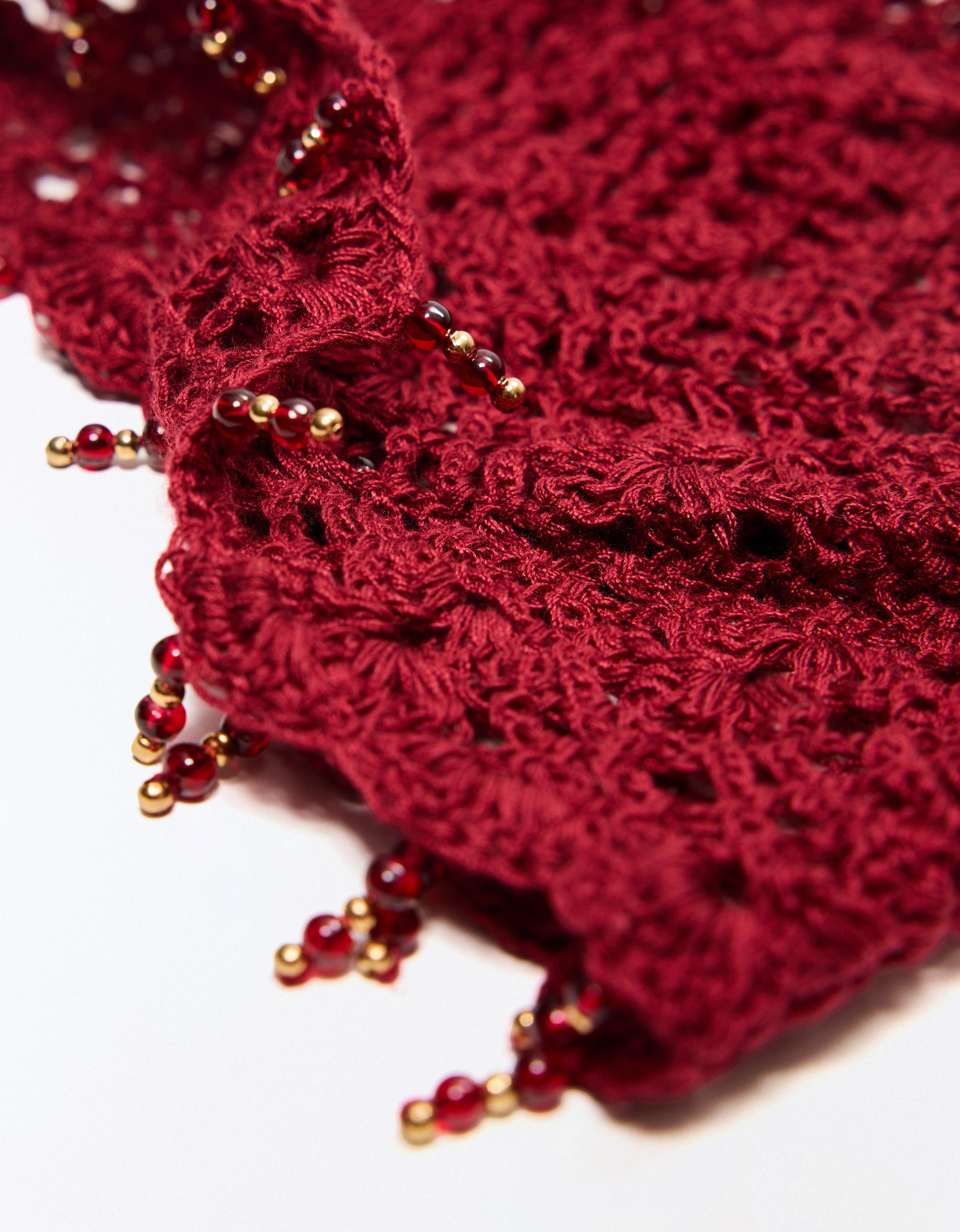Beaded knit pillbox hat — Maroon