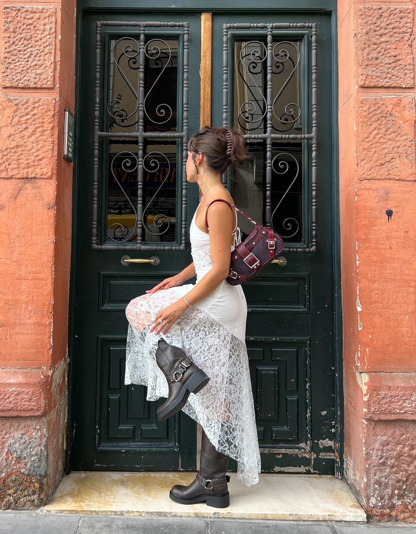 Vestido midi assimétrico com renda-Branco-3