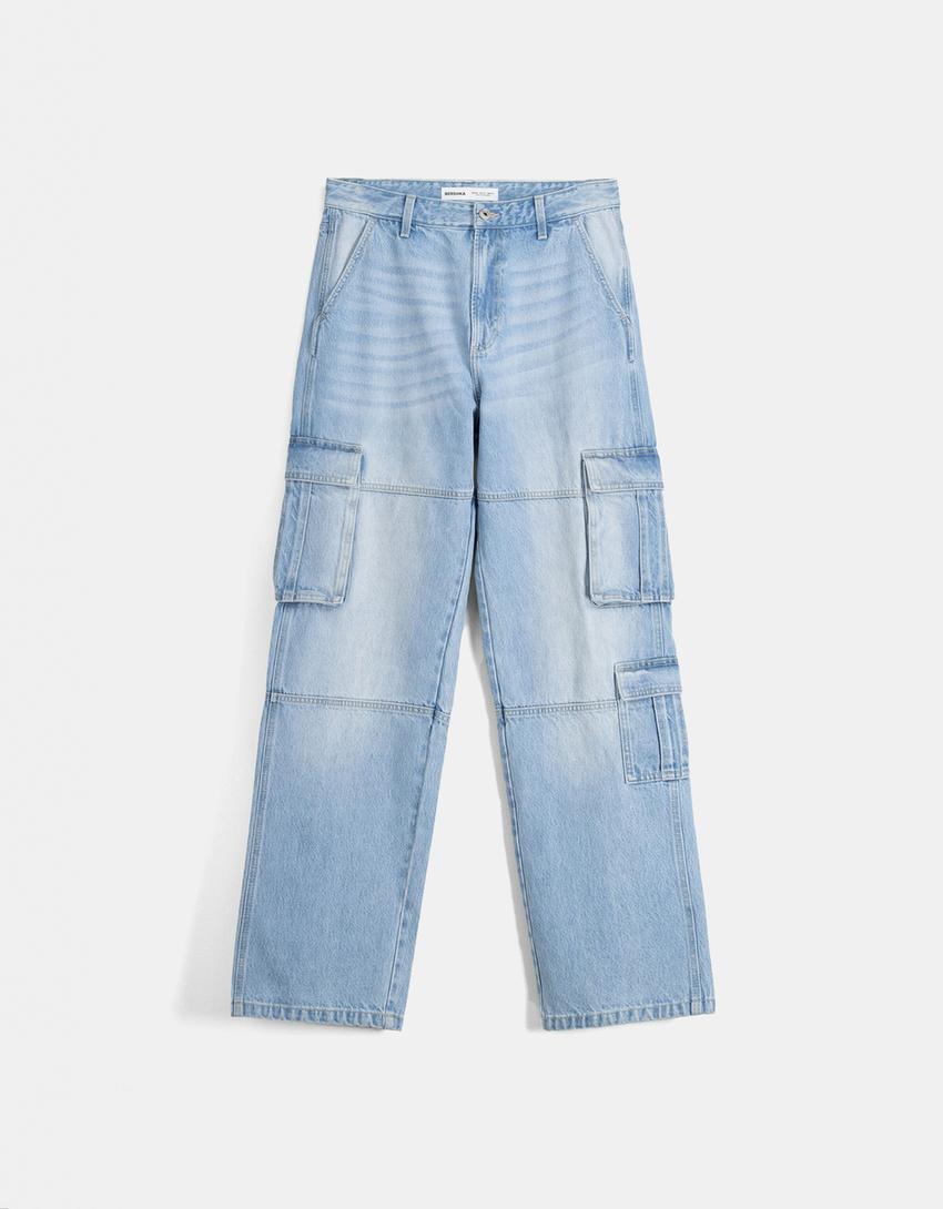 Jeans cargo baggy-Azul lavado-4