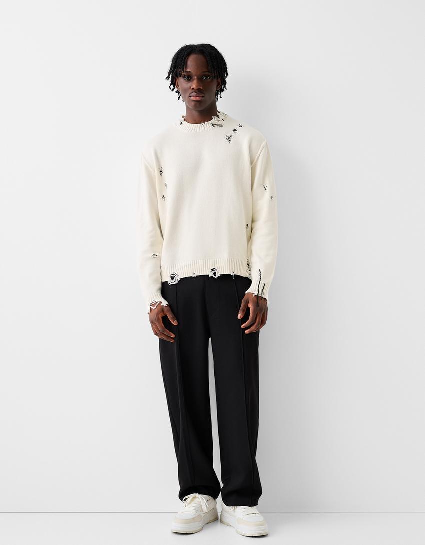Pull effet déchiré-Écru-3