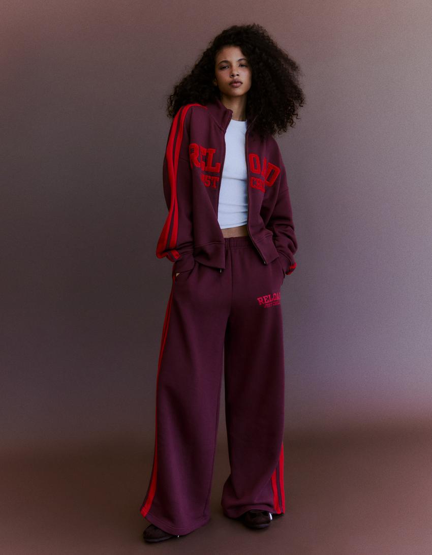 Felpa con zip e patch-Bordeaux