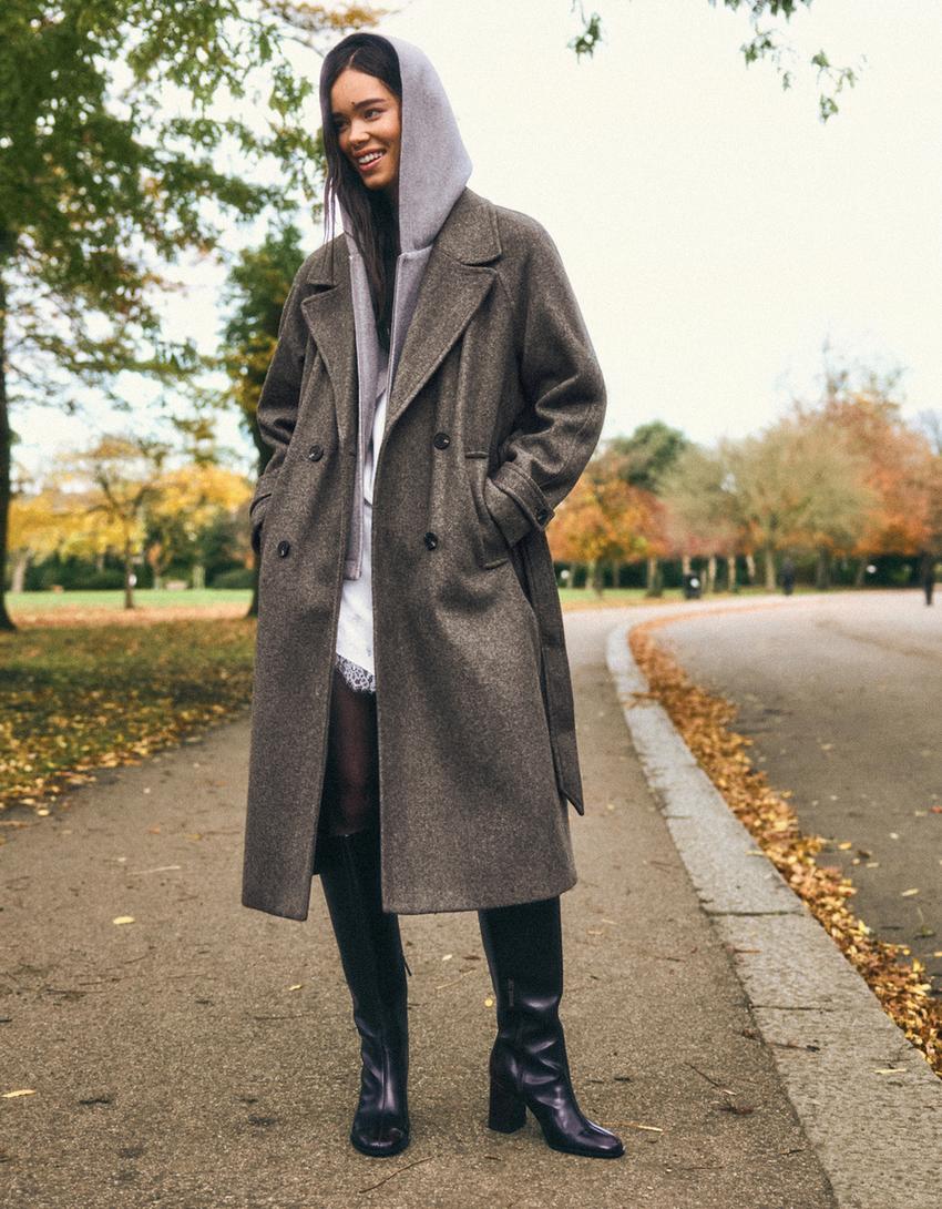 Soft trench coat with belt-Brown