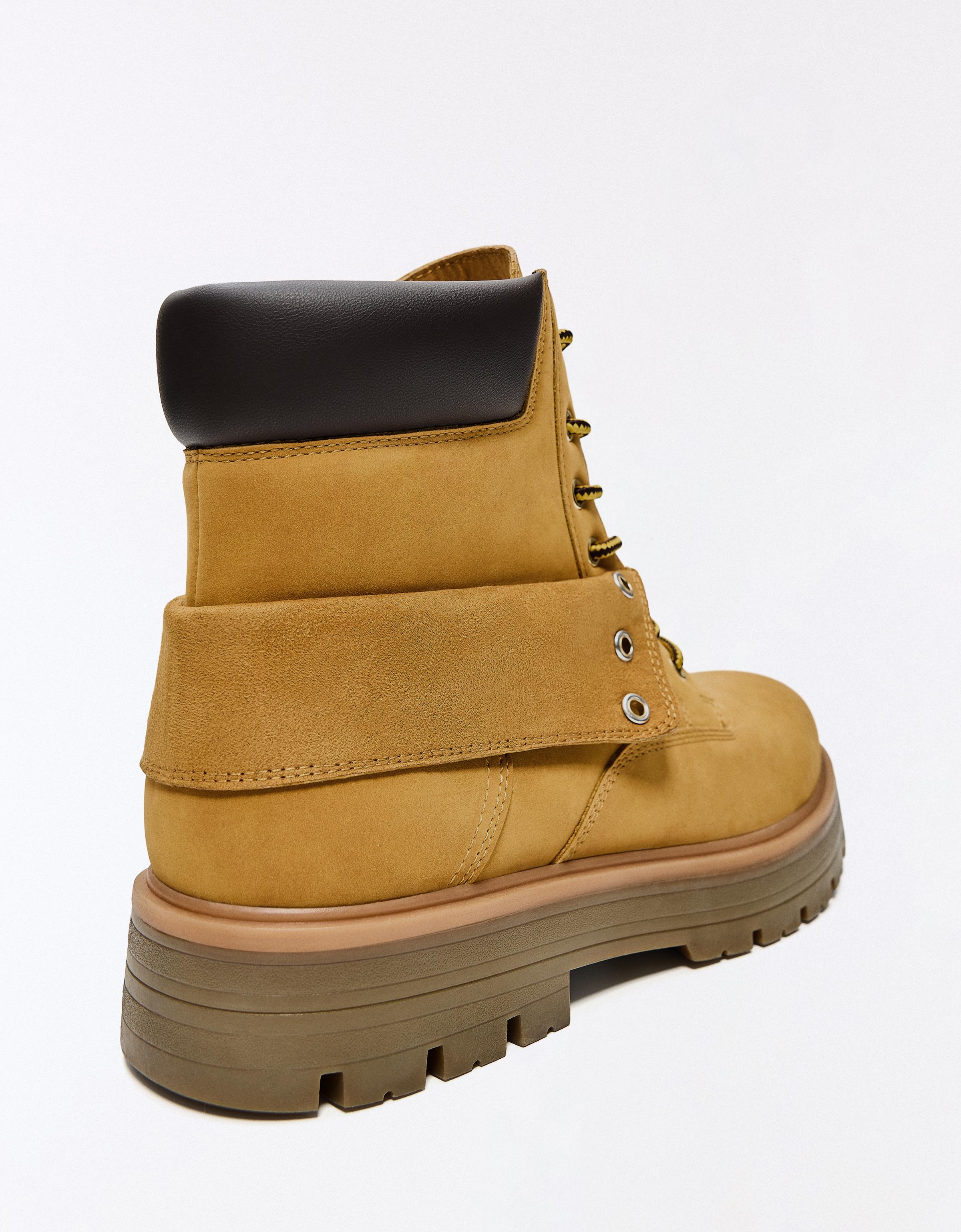 LACE-UP WORKER ANKLE BOOTS — SAND