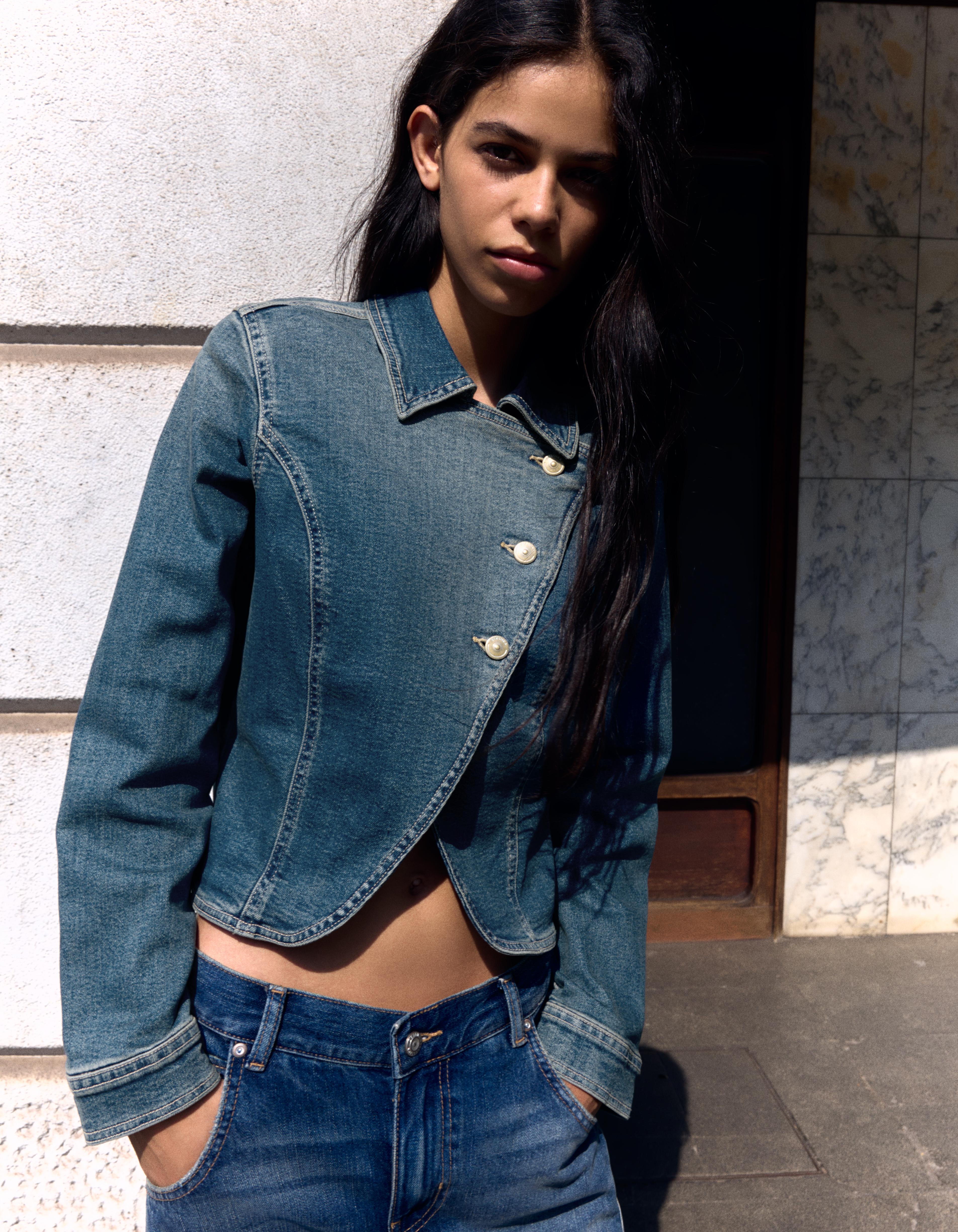 Asymmetric fitted denim jacket — Blue