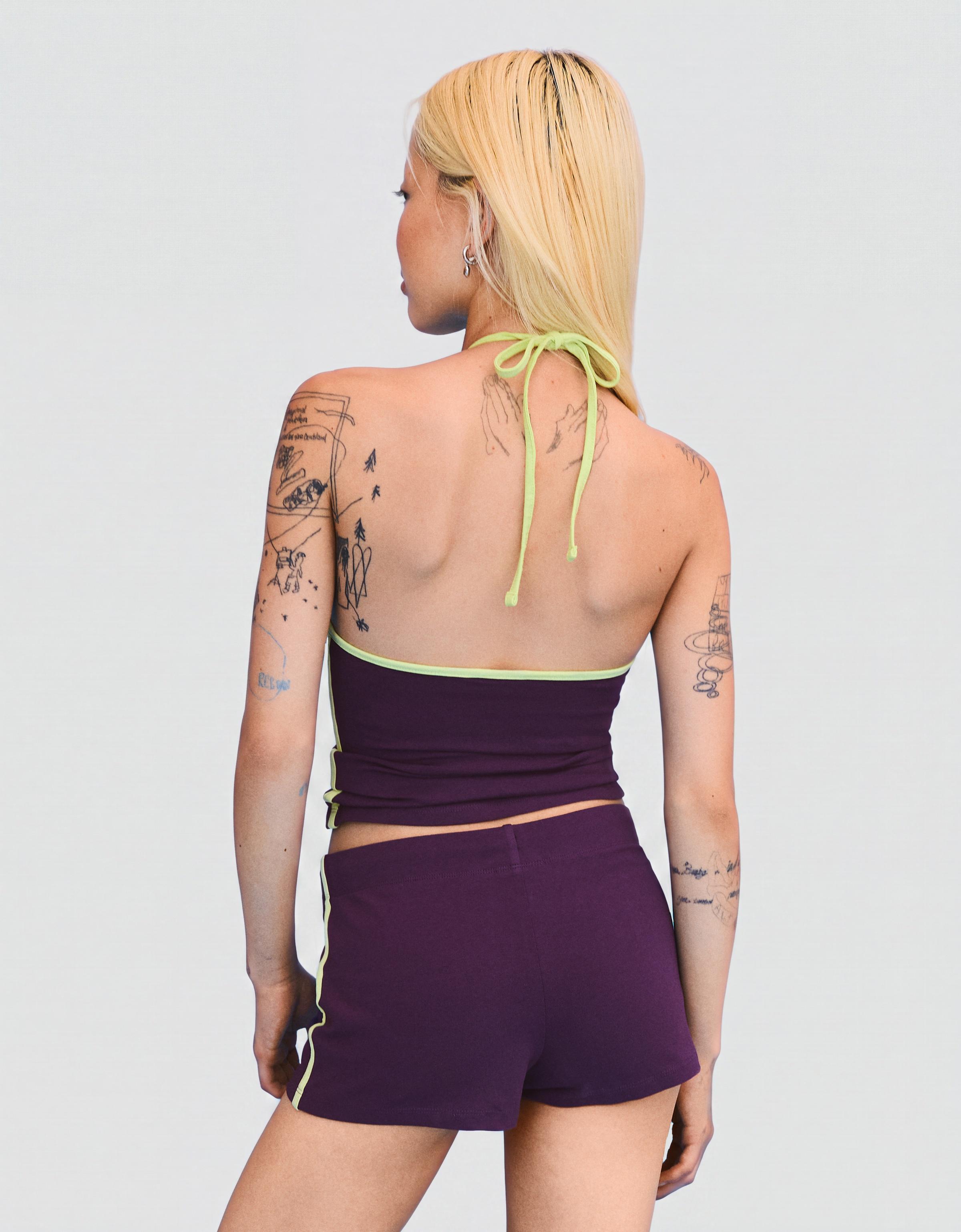 Contrast print halter top — Violet