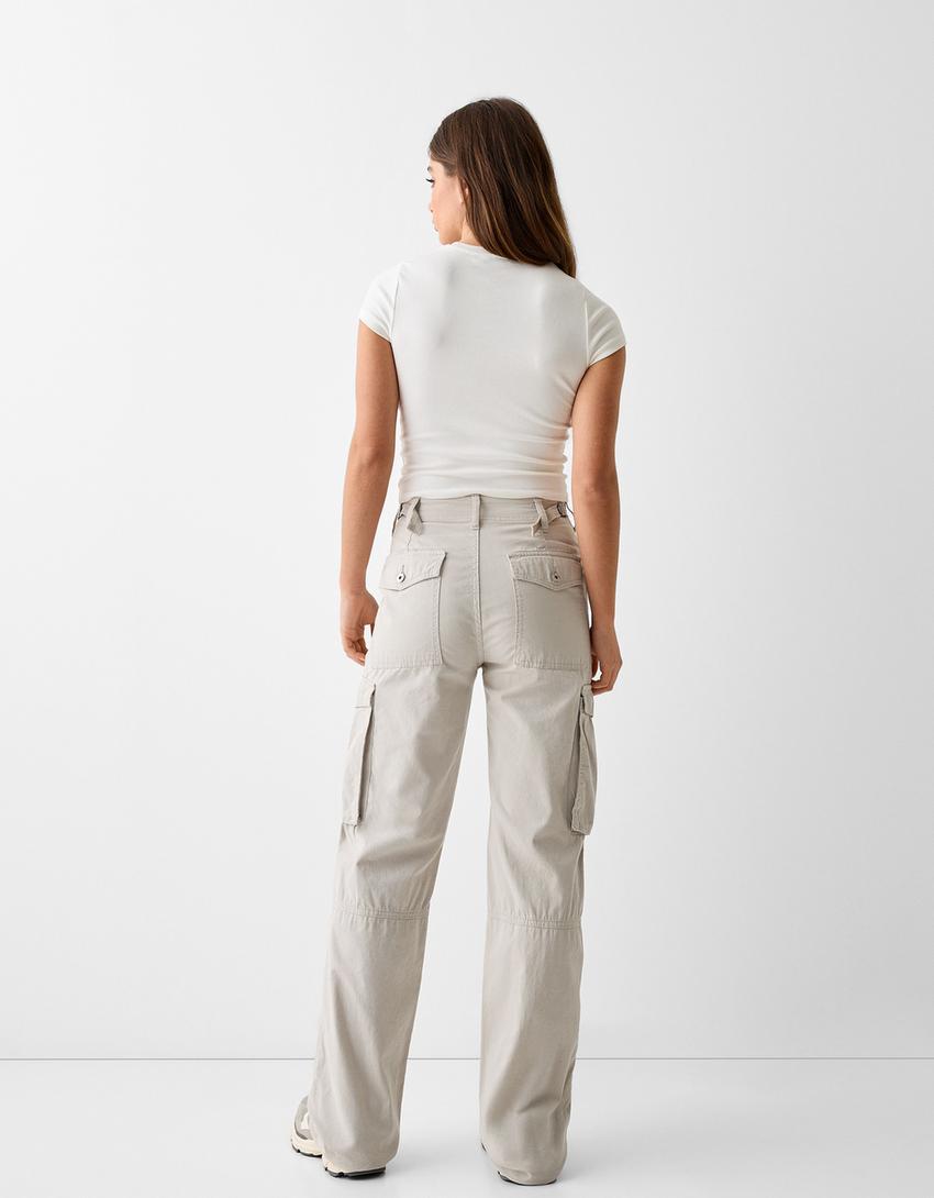 Pantalons de butxaques straight ajustable-Gris-2