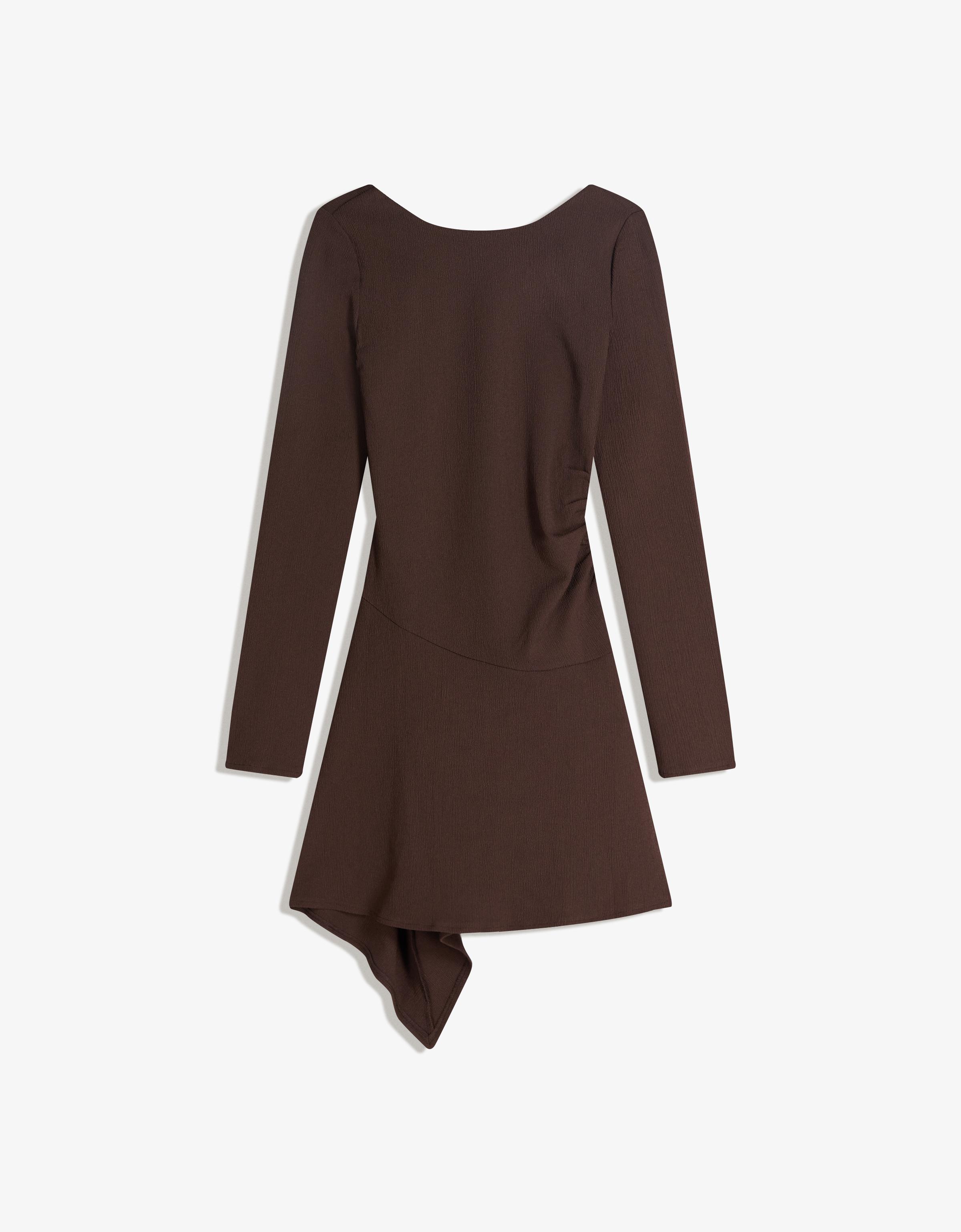 Asymmetric long sleeve mini dress — Brown