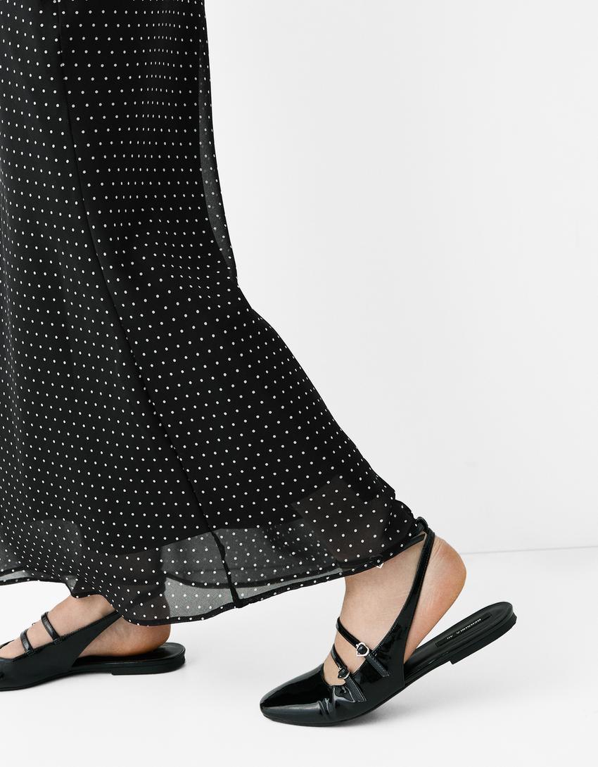 تنورة شيفون طويلة منقطة-أسود-5