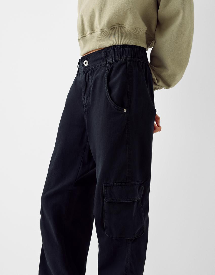 بنطلون رياضي من القطن-أسود-3