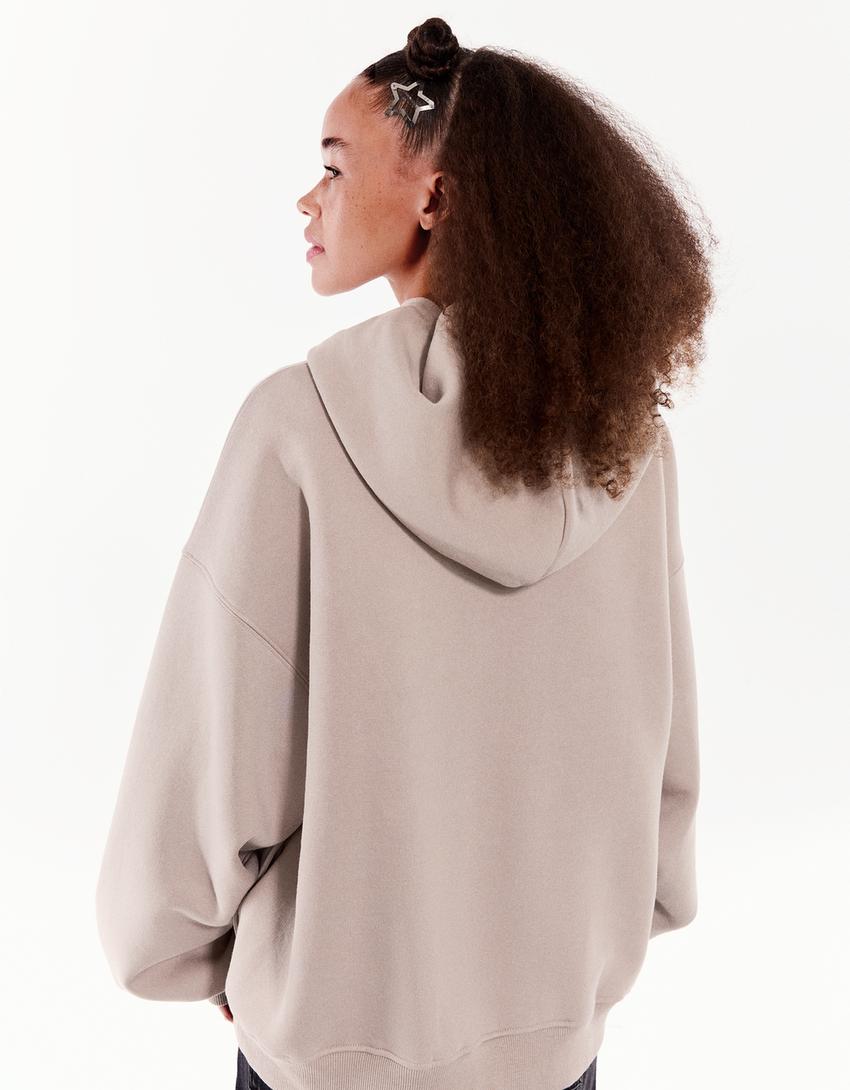 Sweat zippé à capuche imprimé-Gris