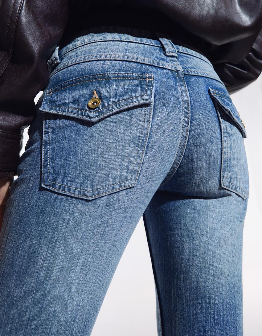 Düşük bel baggy fit çan paça jean-Açık mavi