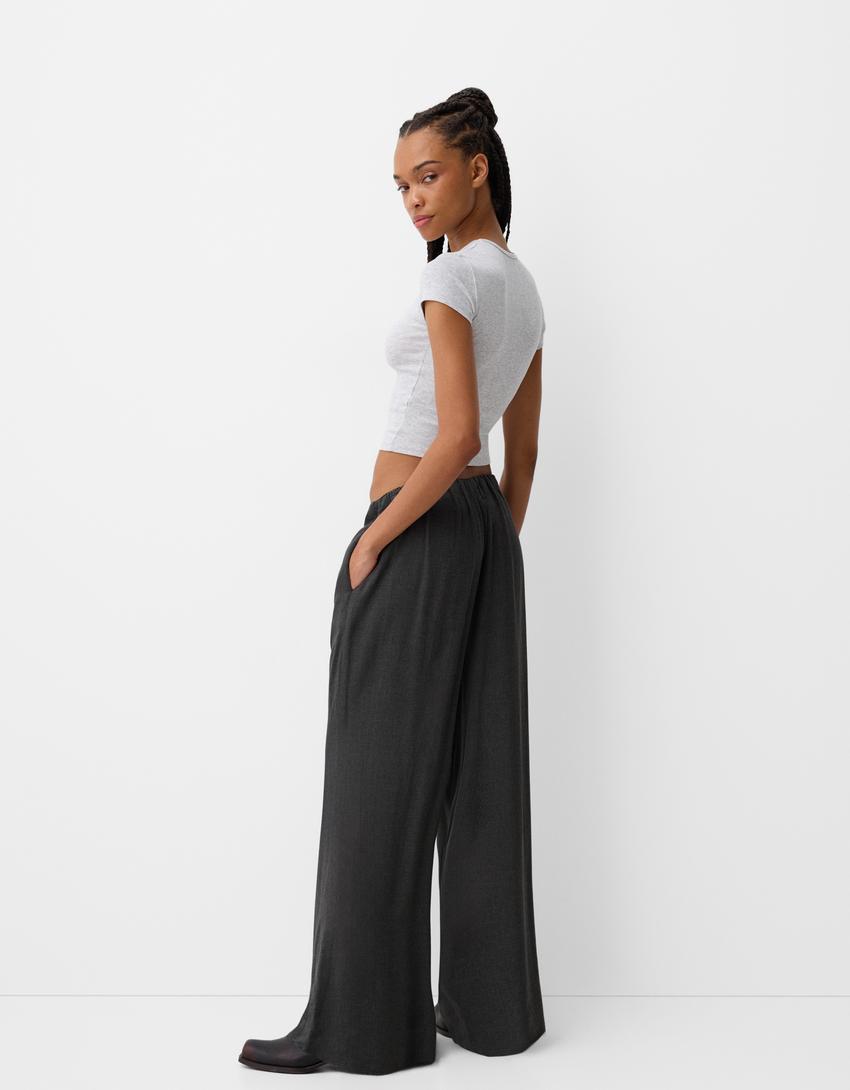 Wide-leg trousers-Dark grey-2