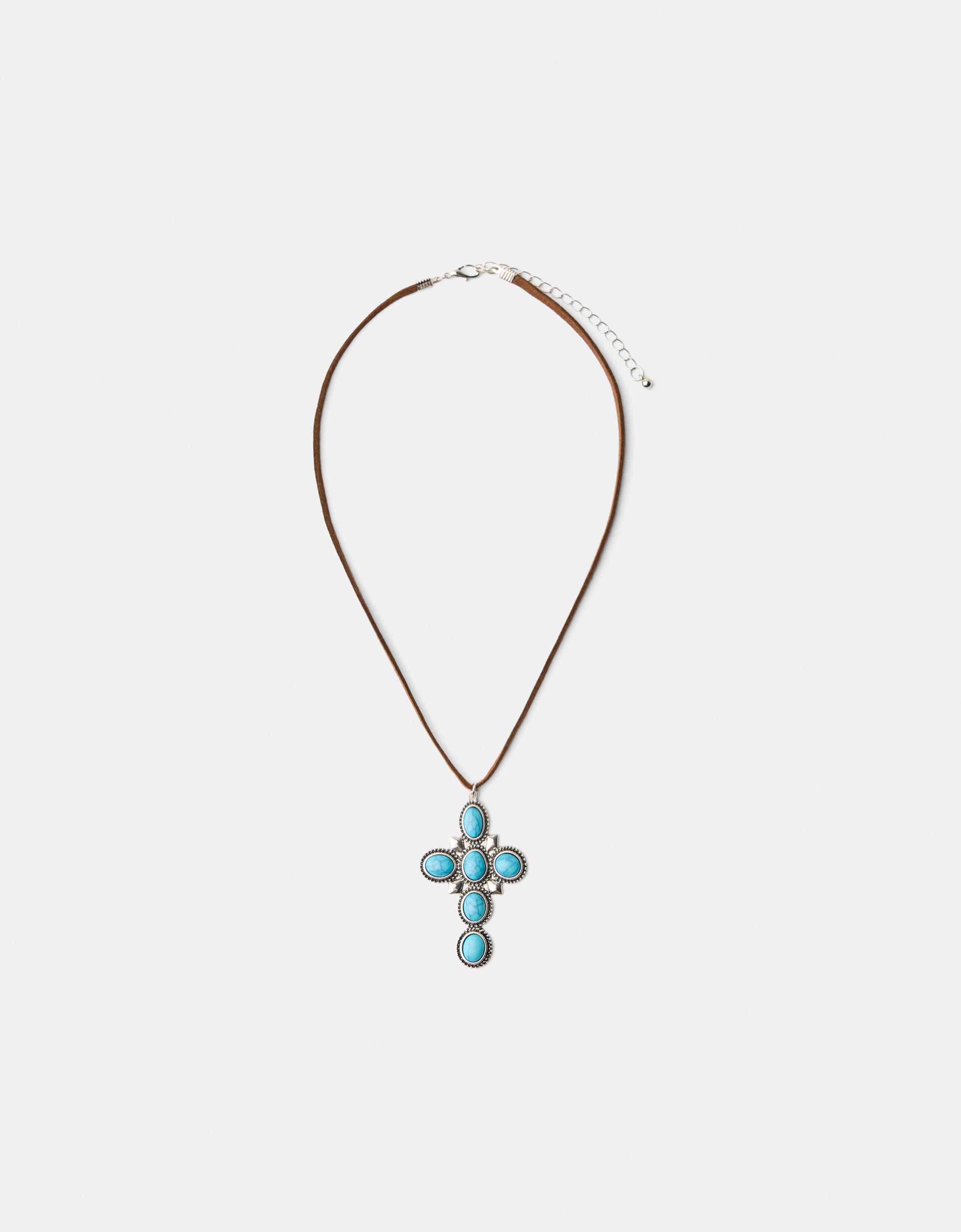 Bershka Boho-Halskette Mit Kreuz Damen Türkis