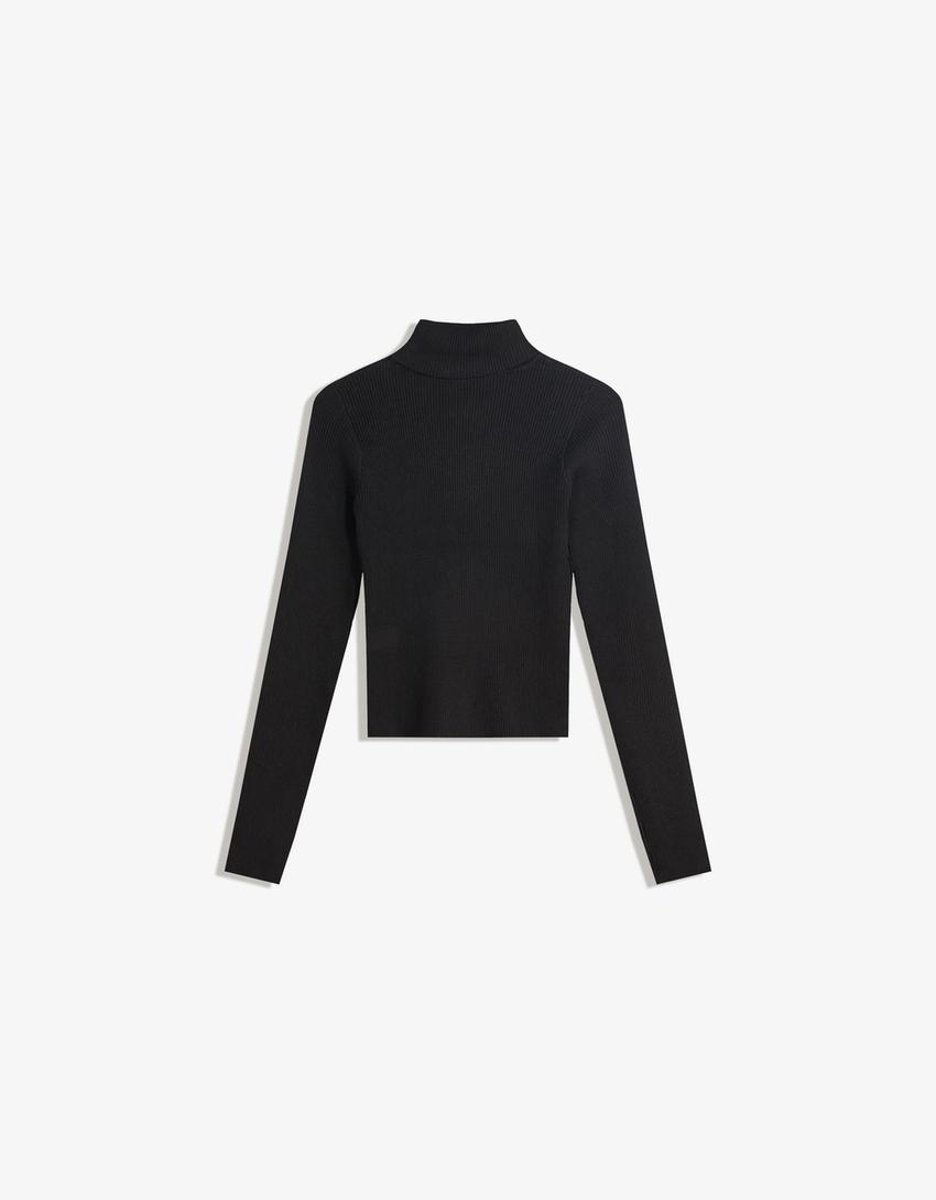 Raised neck ribbed jumper-Black-1