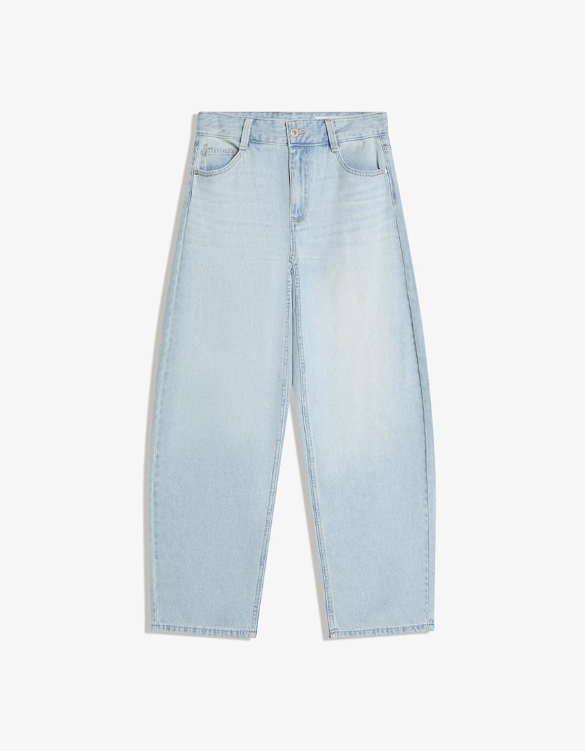 Düşük bel baggy barrel fit jean-Açık mavi