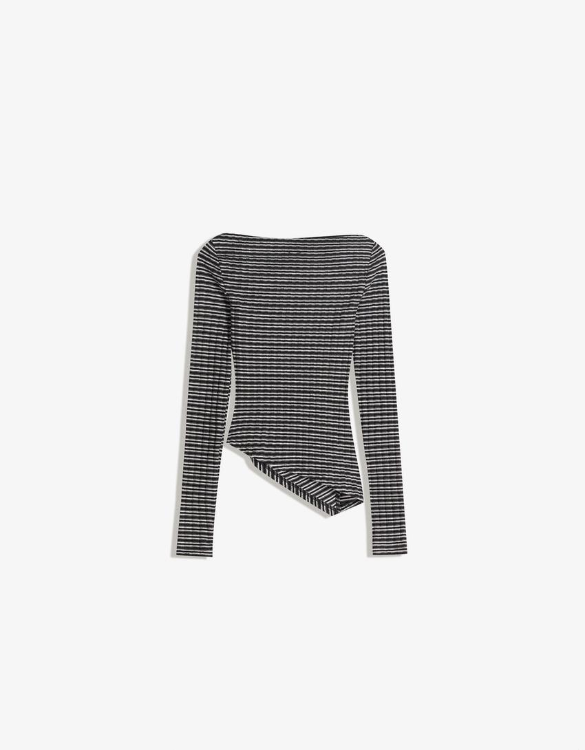 Asymmetric long sleeve T-shirt-Grey