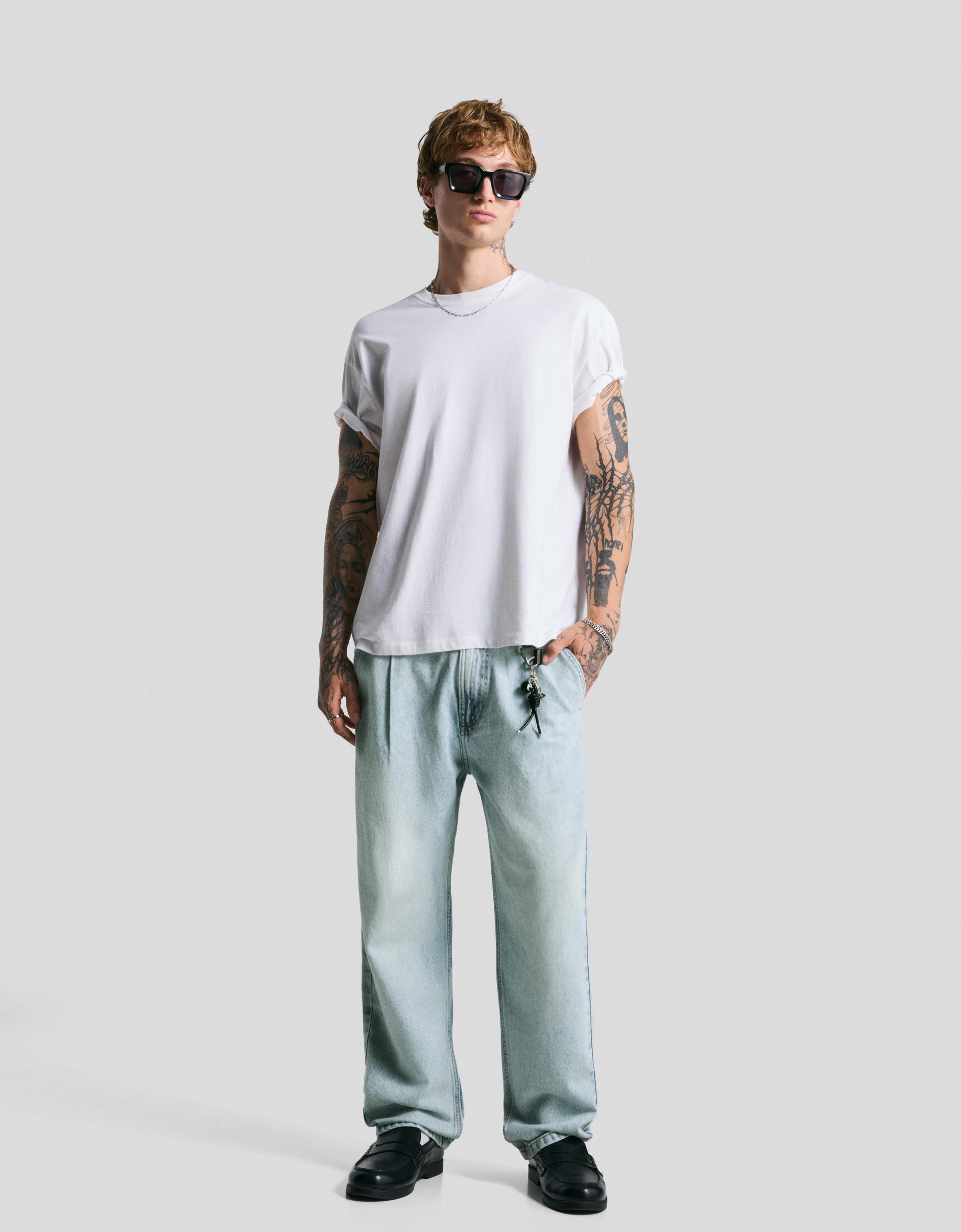 Bershka Lockere Jeans Herren 34 Hellblau