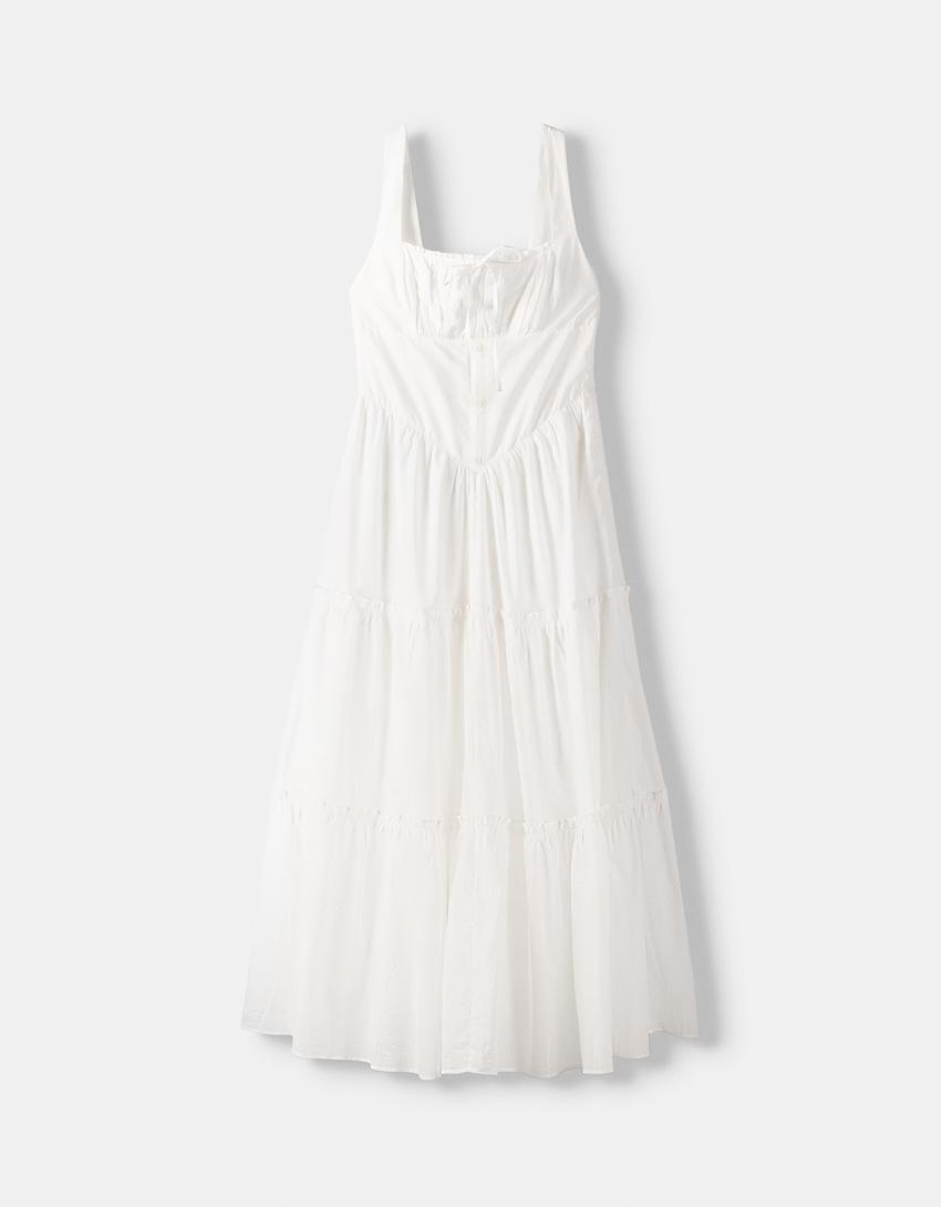 Flounce maxi dress with buttons-Off white