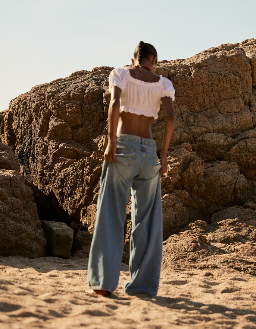 Blusa manga corta cropped-Blanco roto