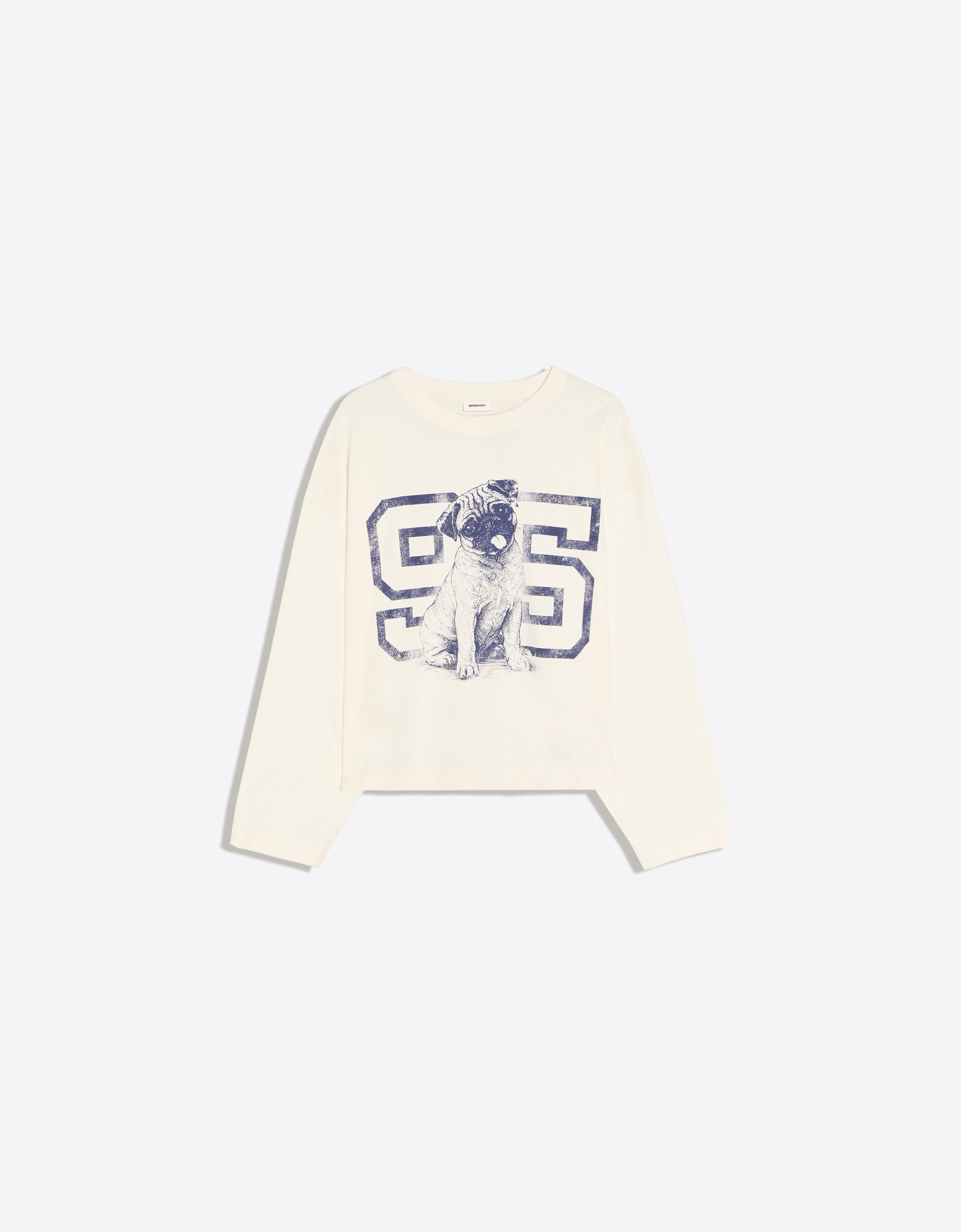 Long-sleeved print T-shirt — Cream