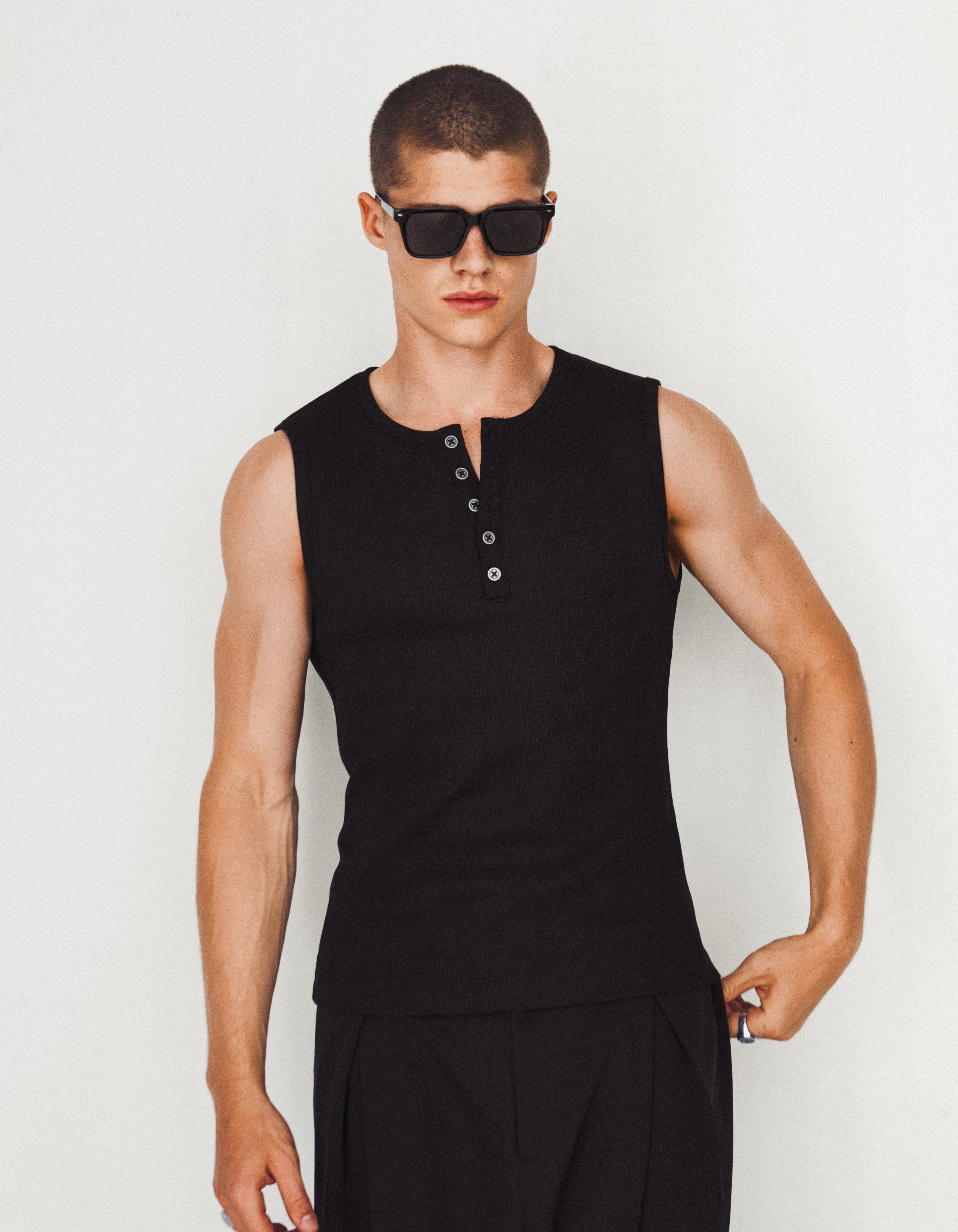 T-Shirt Workwear Slim Col Tunisien S Noir