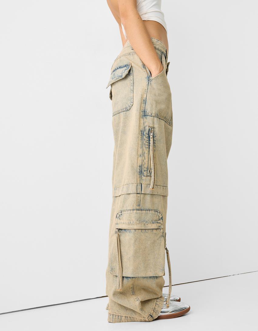 Jean super baggy cargo-Bleu lavé-2