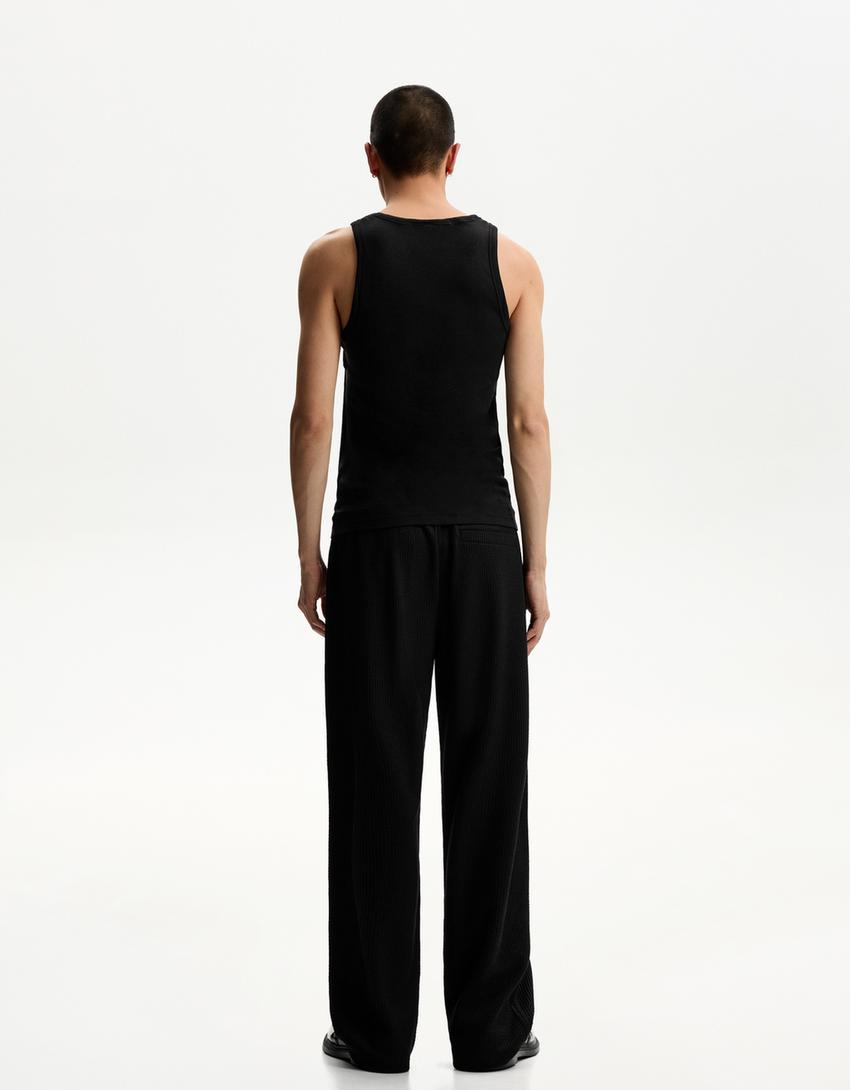 Pantaloni a gamba larga con texture-Nero-1