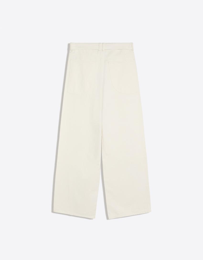 Barrel jeans with folded waist-Cream