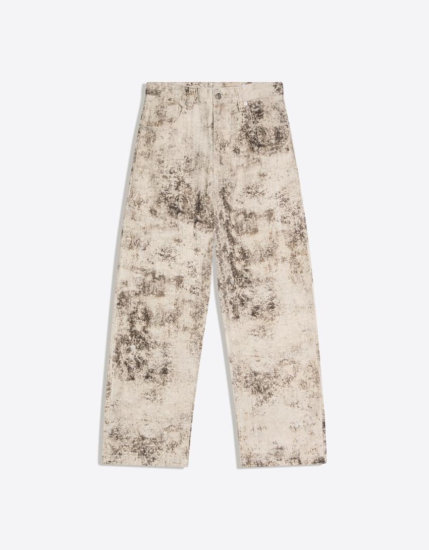 Baggy textured print jeans-Green