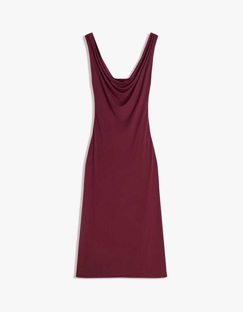 Draped midi dress-Burgundy