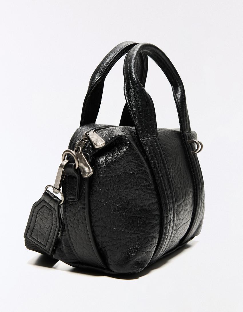 Bolso bandolera bowling efecto piel-Negro
