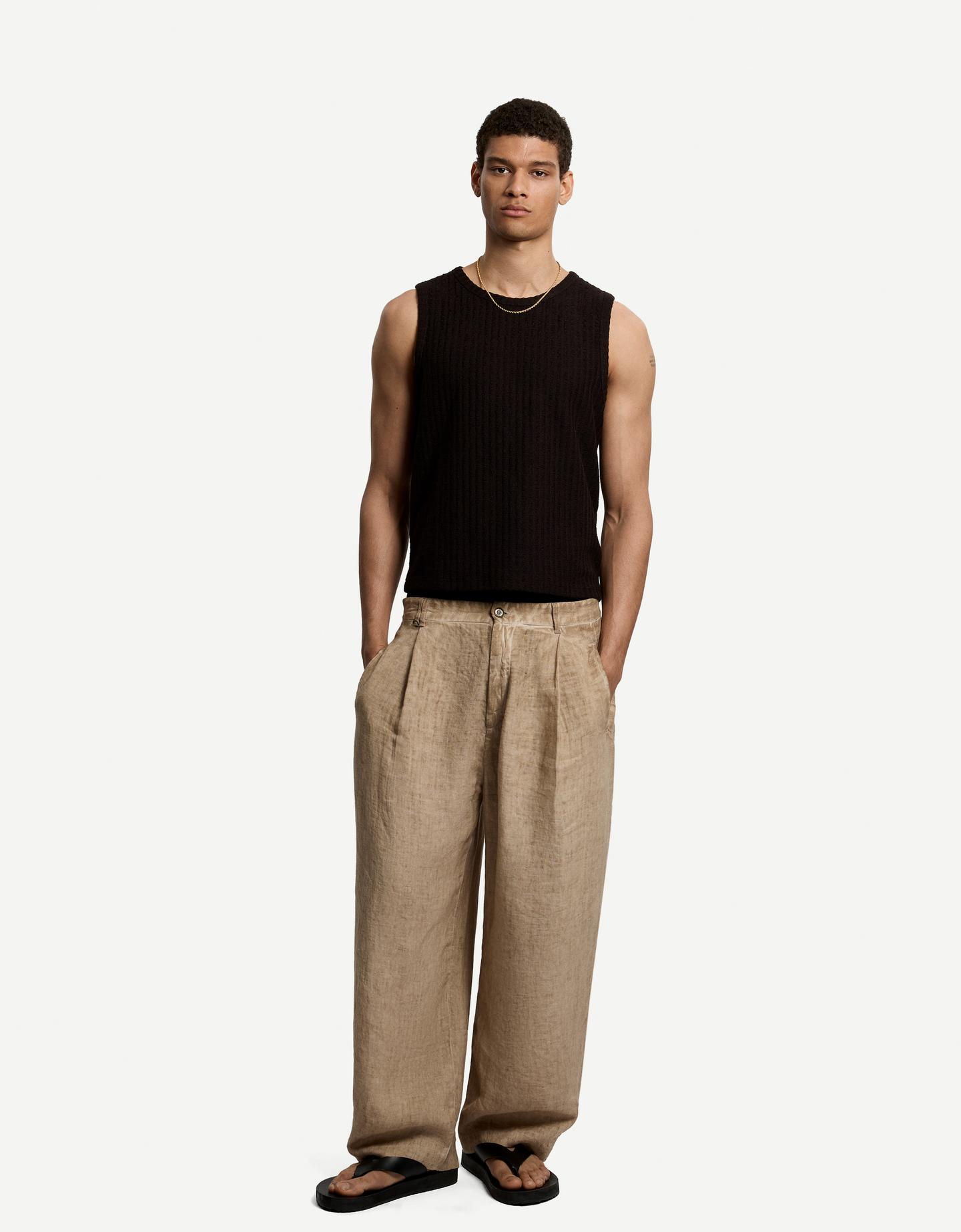 Bershka Pantalón Balloon Lino Hombre 38 Arena