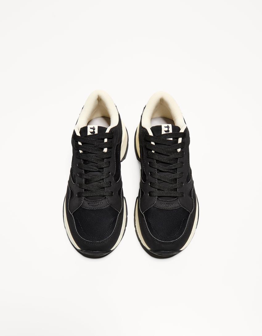Sneakers contrastantes semelle crantée-Noir