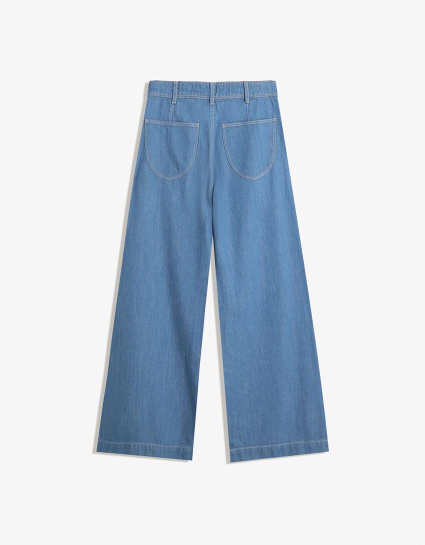 Jeansy o kroju wide leg-Niebieski