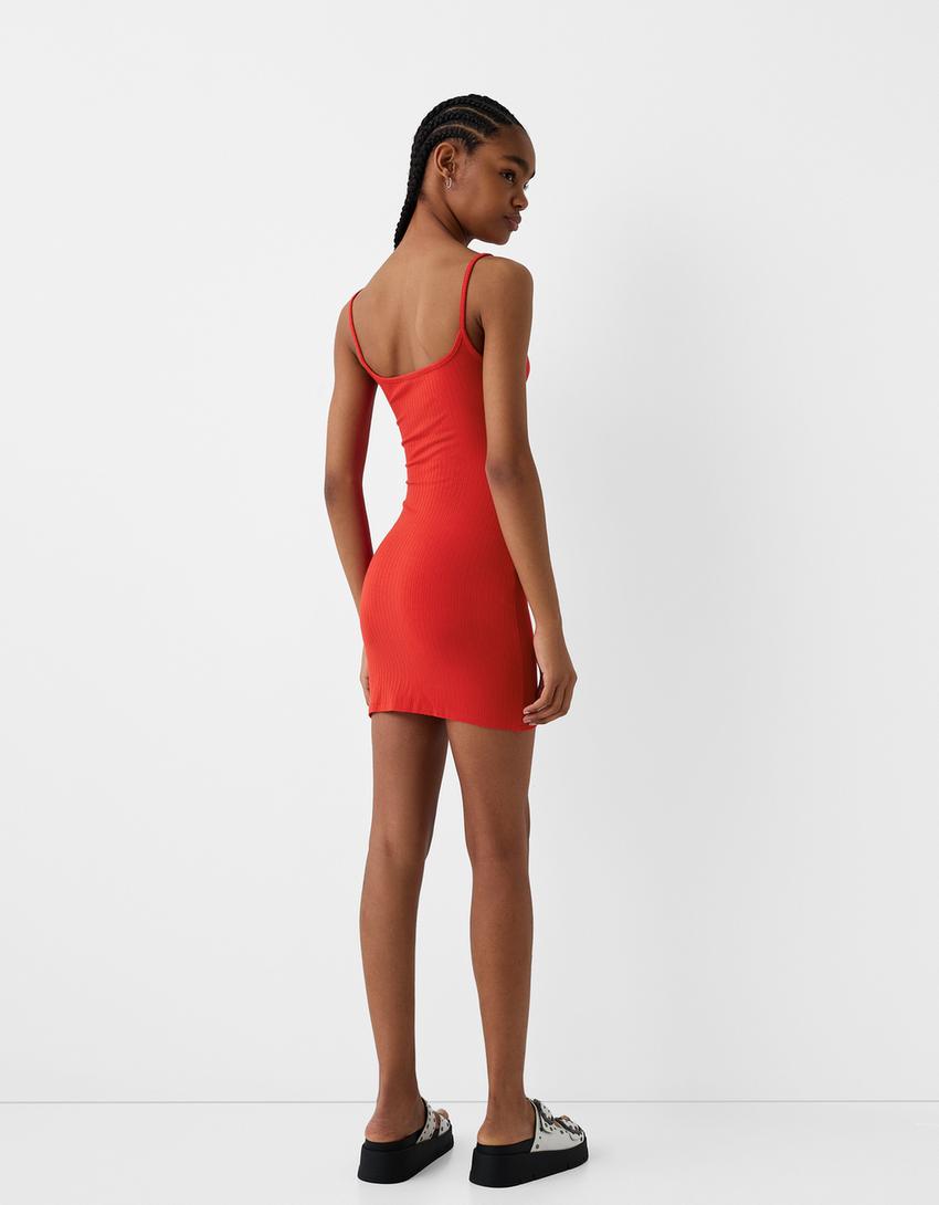 Vestido curto alças nervuras-Vermelho-1