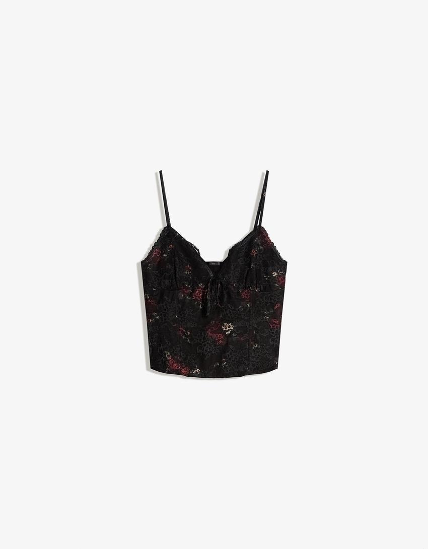 Top blonda print-Negro