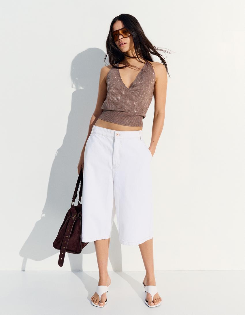 Třpytivý halter top-Bronzová