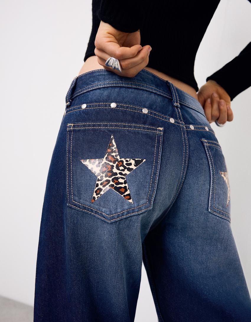 Jeans baggy tachas estrellas-Azul