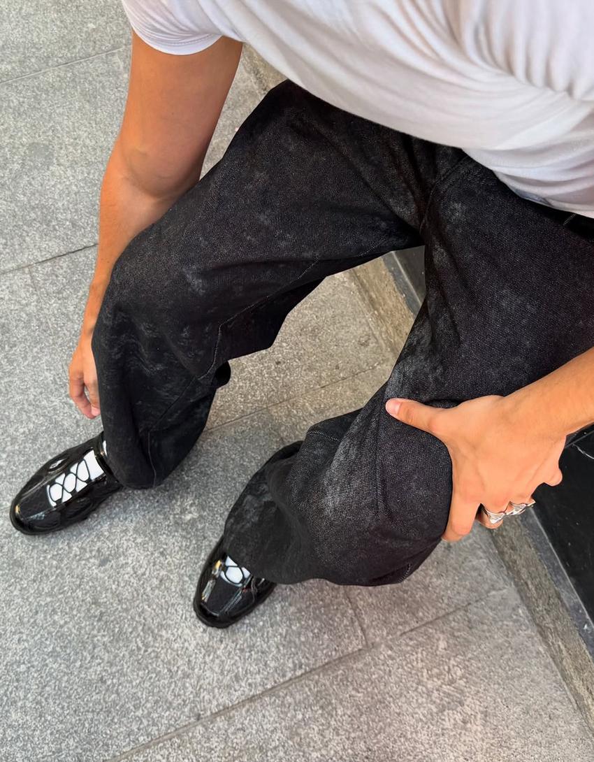 Baskılı super baggy pantolon-Siyah-3