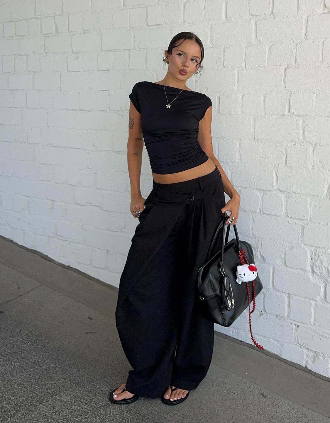 Tailored fit trousers with crossover waist