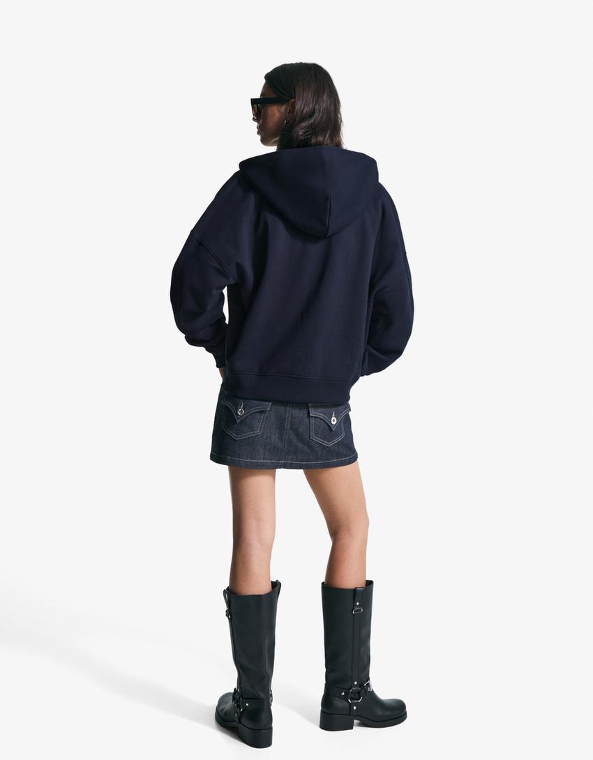 Sweatshirt fecho de correr oversize capuz-Marinho-2
