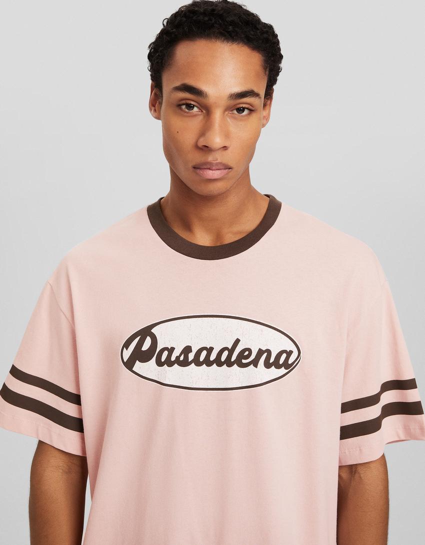 T-shirt manches courtes boxy fit rétro imprimé-Rose-2