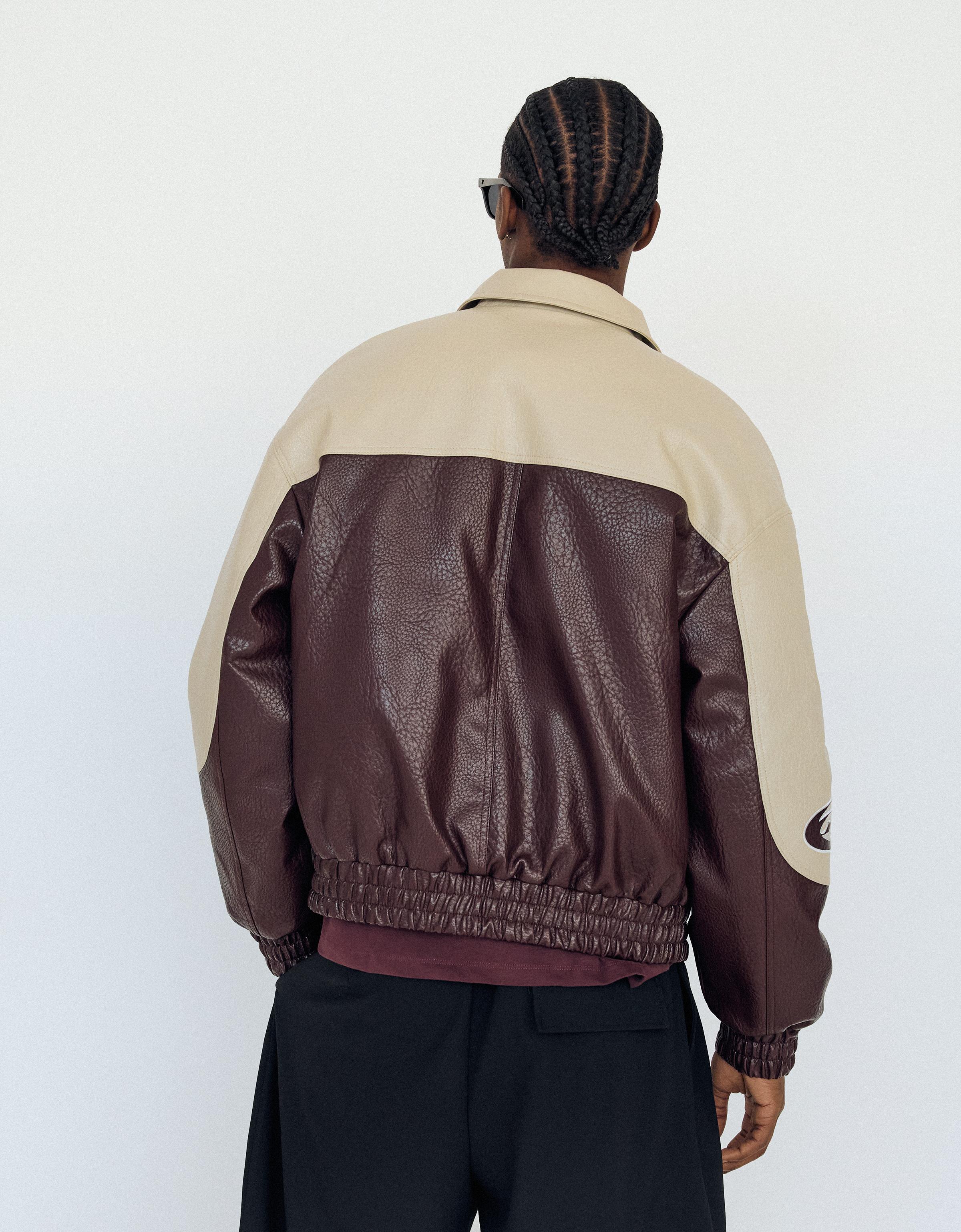 Blok renkli suni deri ceket - Görsel 24