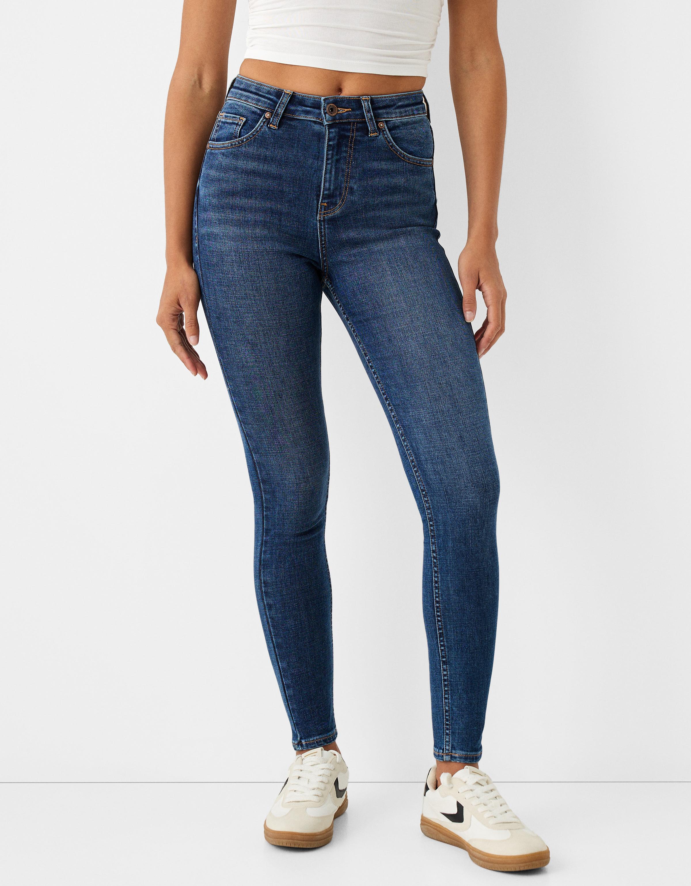 Bershka Skinny-Jeans Mit Sehr Hohem Bund Damen 44 Blau