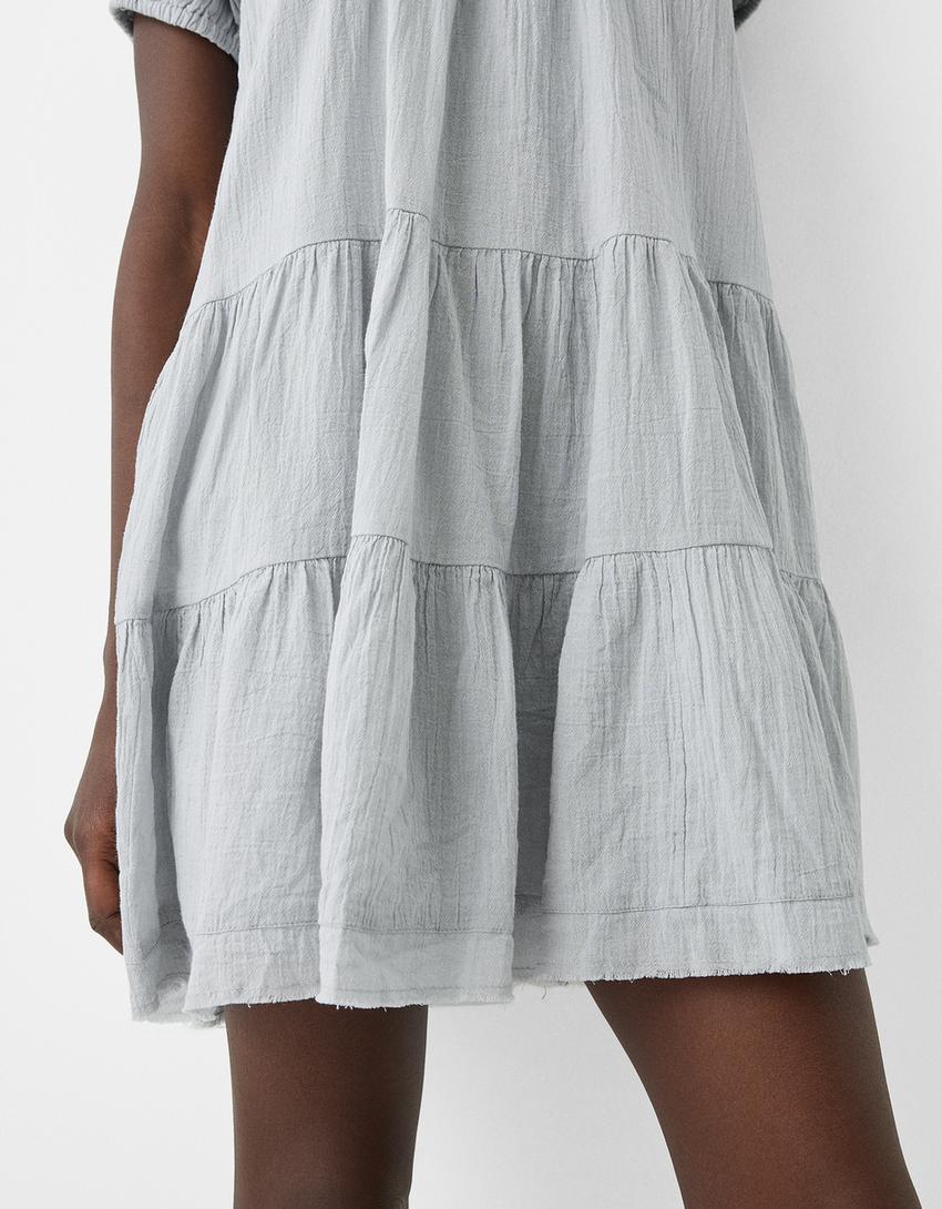 فستان قصير ريفي بكشكش-أزرق فاتح-2