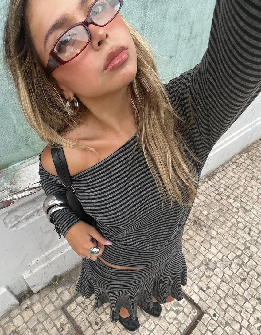 Falda mini asimétrica rayas-Gris oscuro