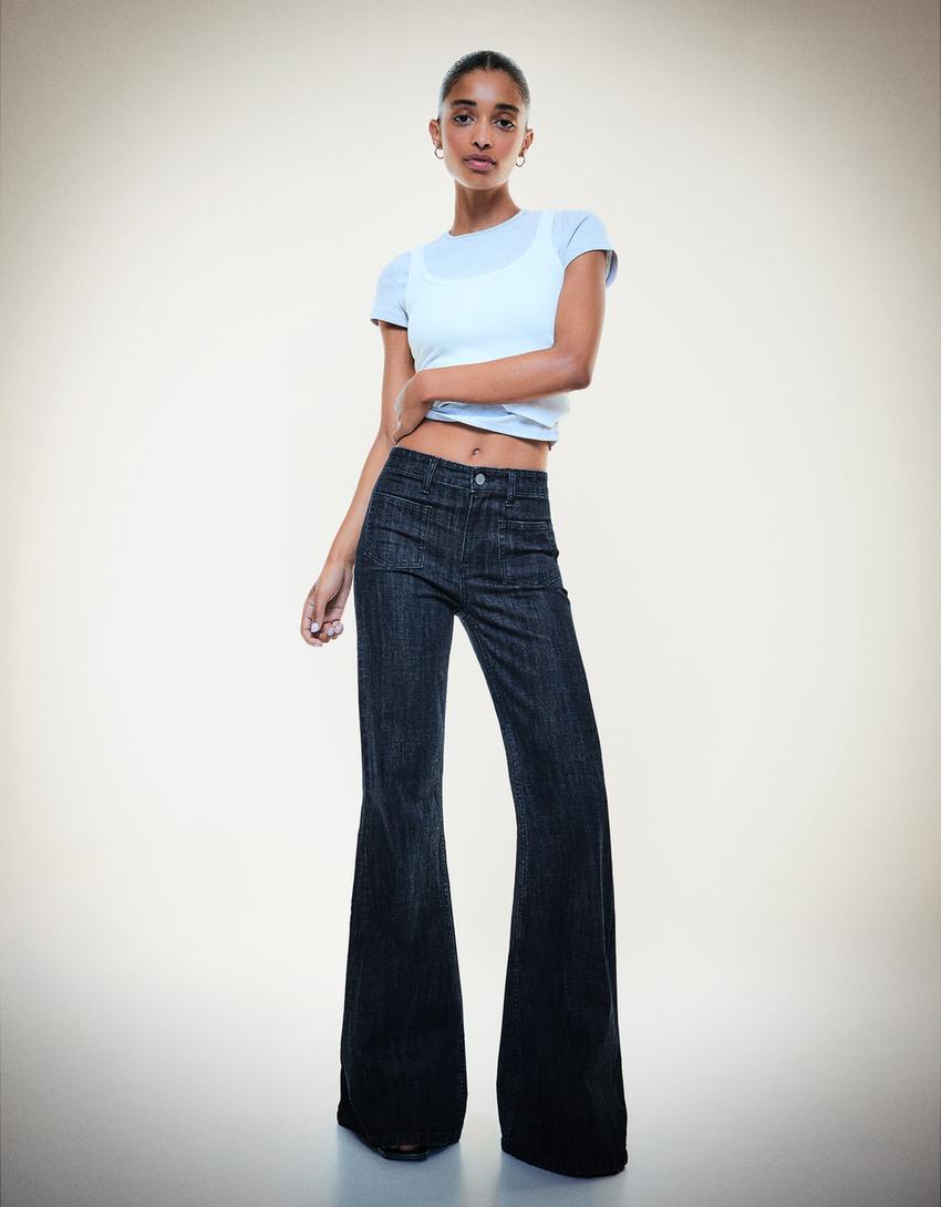 Jeans flare confort poches-Marine