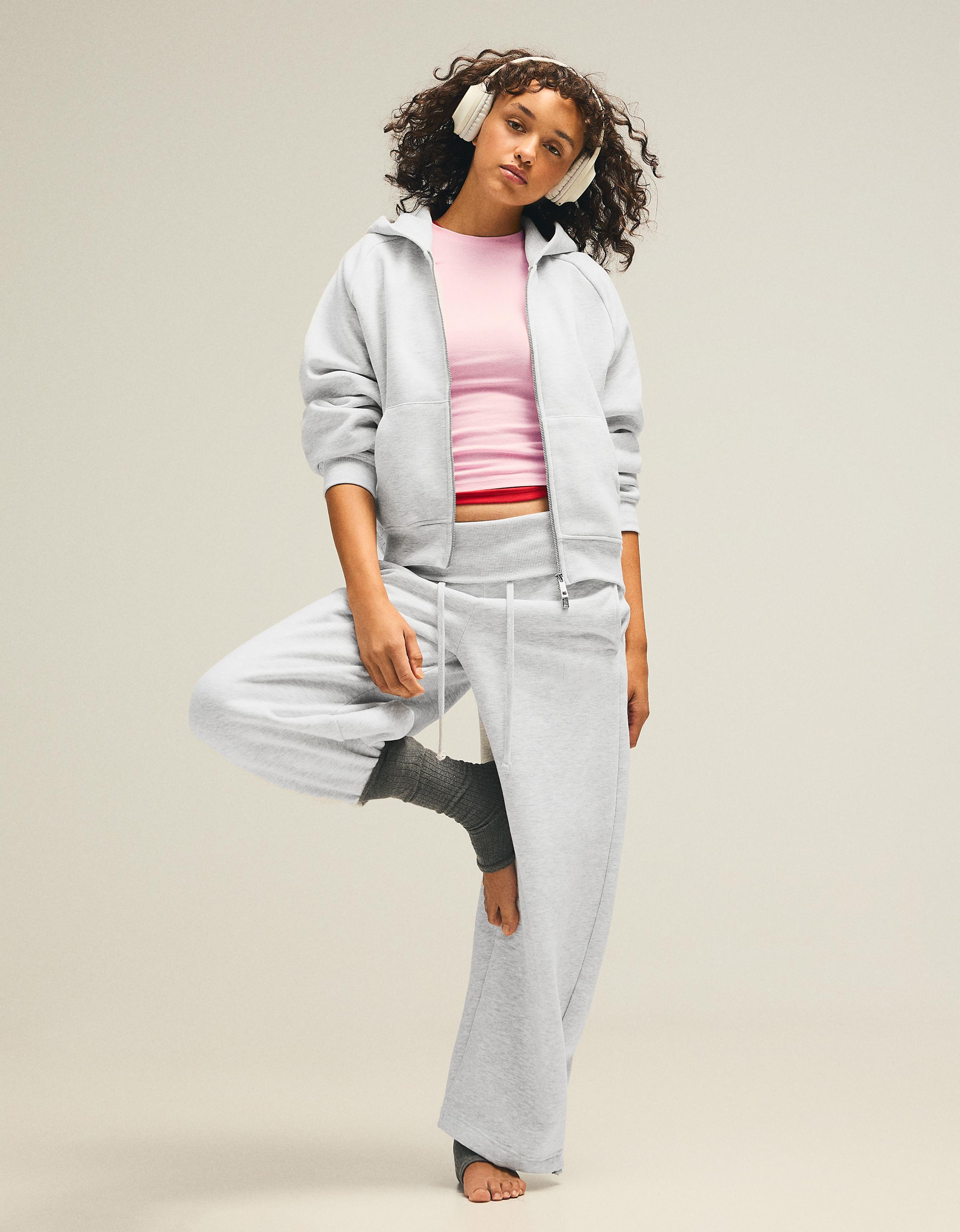 Barrel-leg jersey trousers with fold-over waist — Grey